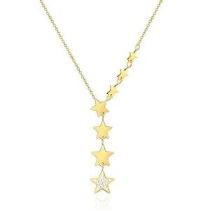 18K Gold Plated Women's Cascading Stars Necklace Cubic Zirconia Accent